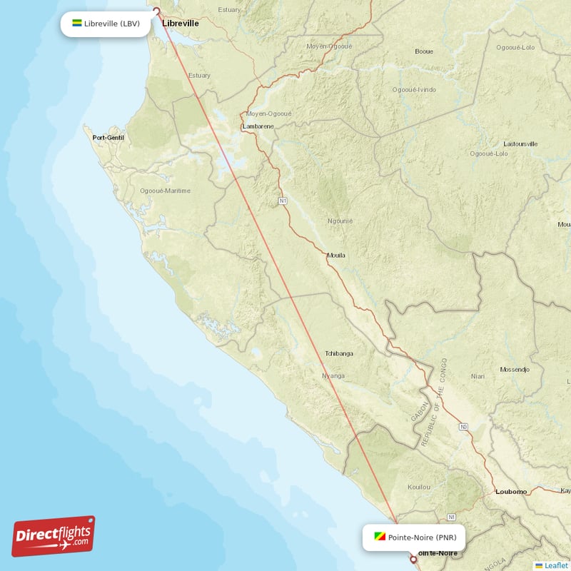 Pointe Noire - Libreville direct flight map
