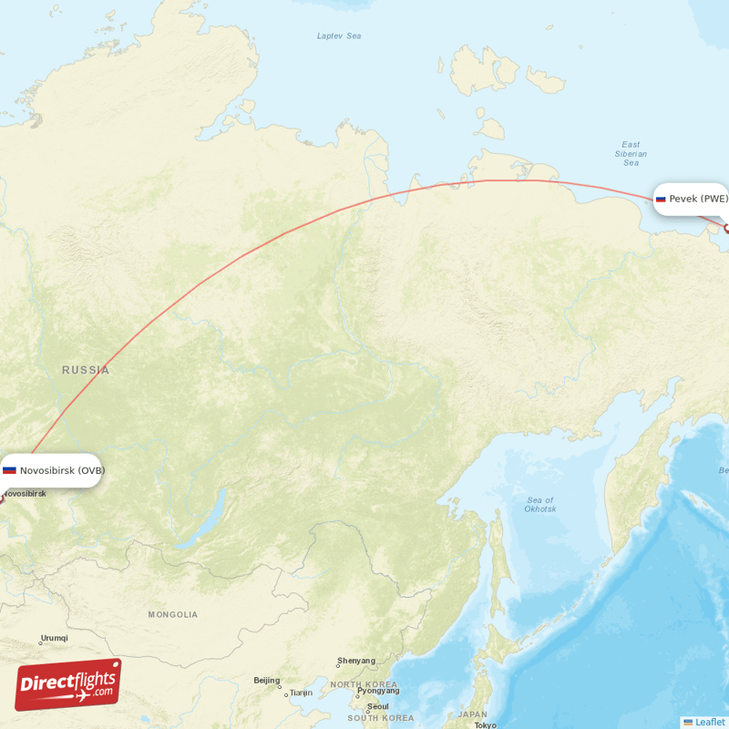 Pevek - Novosibirsk direct flight map