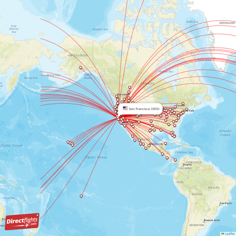 Direct flights from San Francisco - 141 destinations - SFO, USA ...