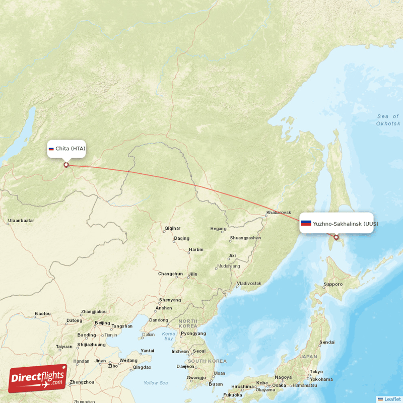 Chita - Yuzhno-Sakhalinsk direct flight map
