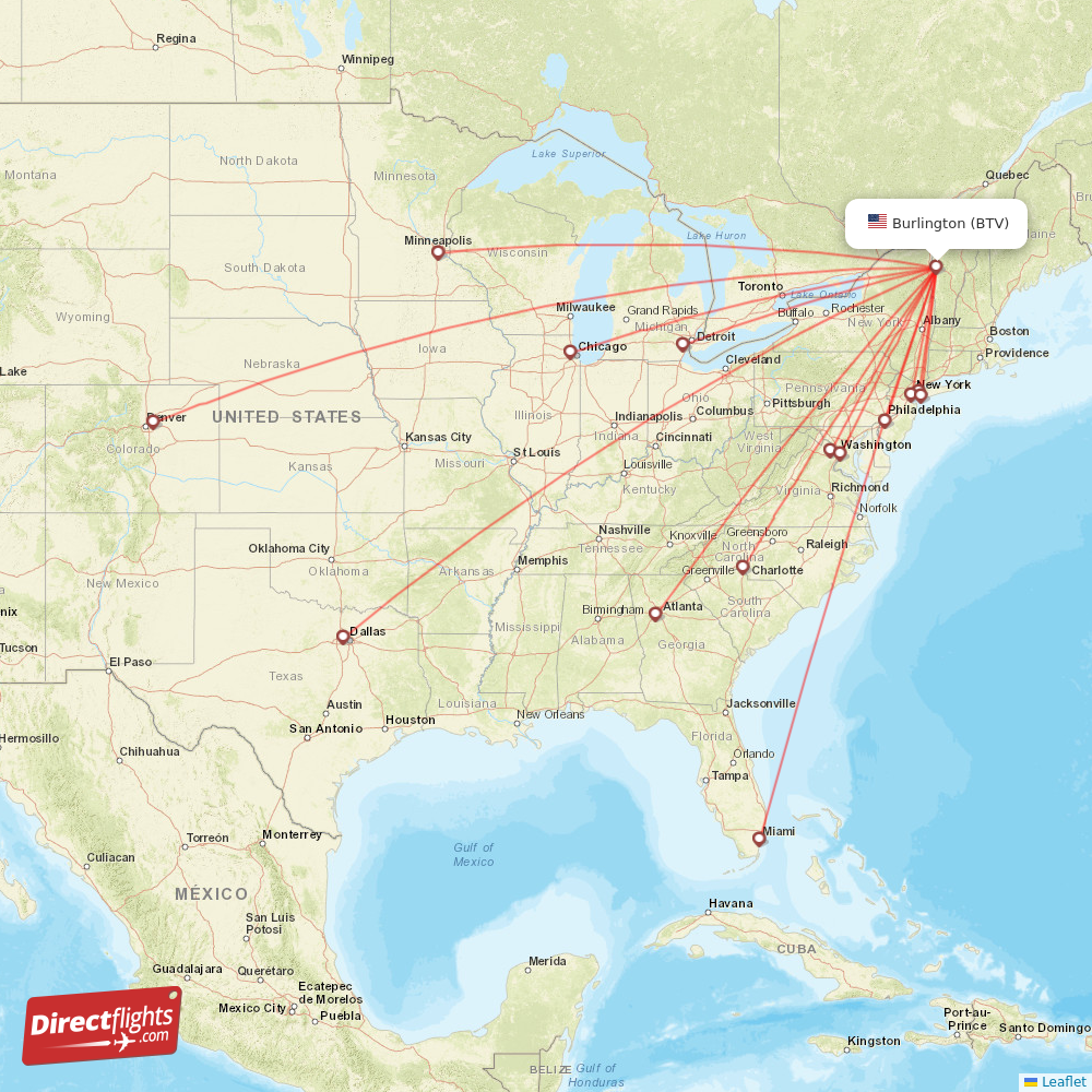 Direct flights from Burlington - BTV, USA - Directflights.com