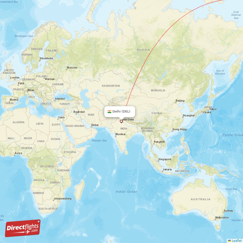 San Francisco - Delhi direct flight map