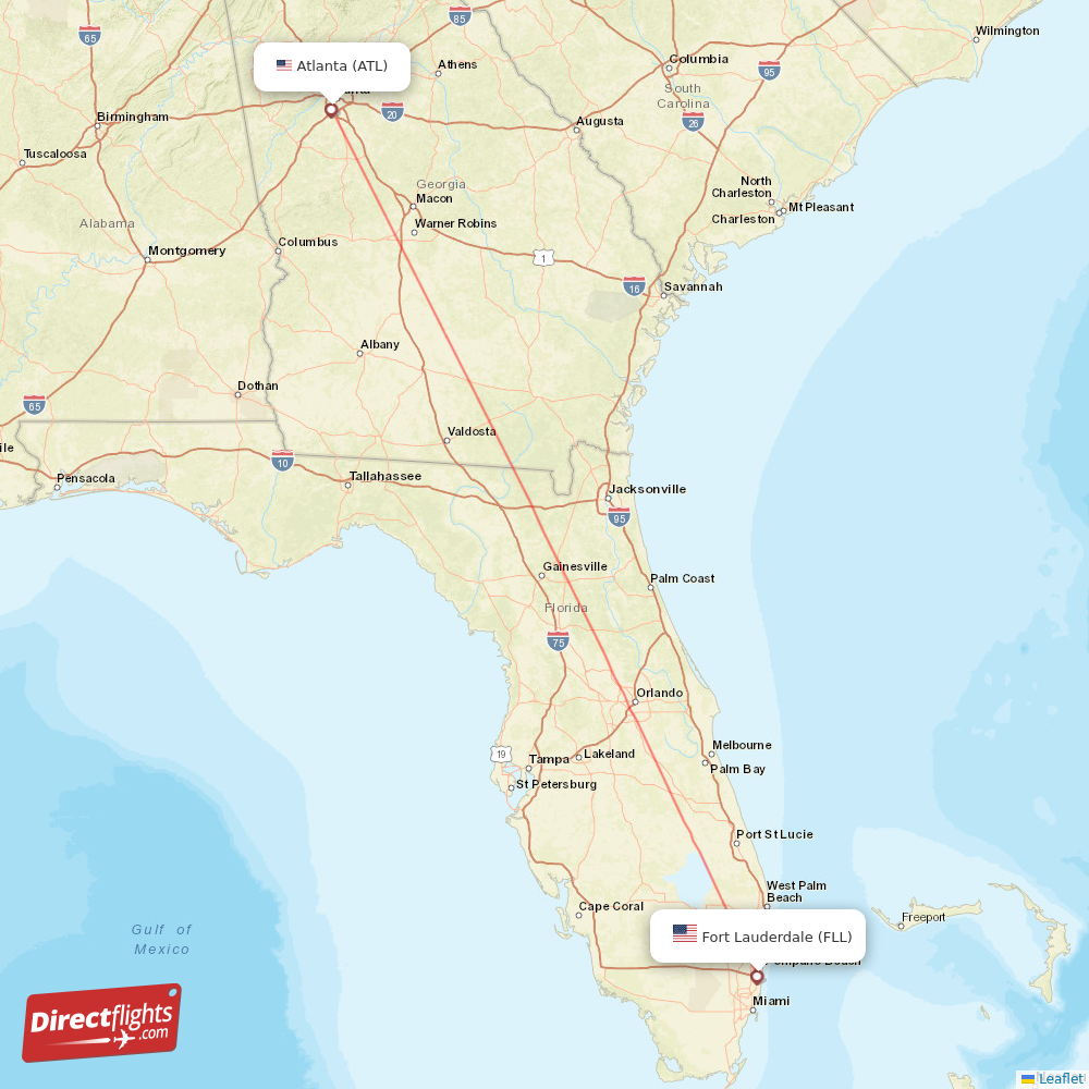 Fort Lauderdale - Atlanta direct flight map