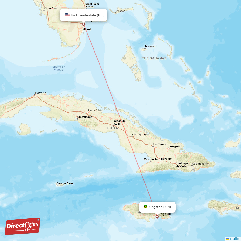 Fort Lauderdale - Kingston direct flight map