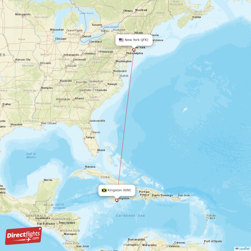 New York - Kingston direct flight map