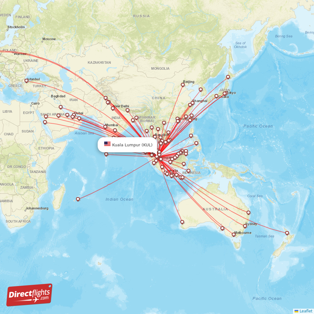 KUL routes and destination map