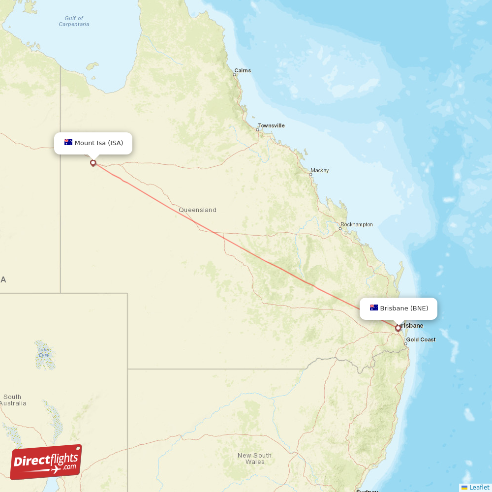 Los Angeles - Brisbane direct flight map