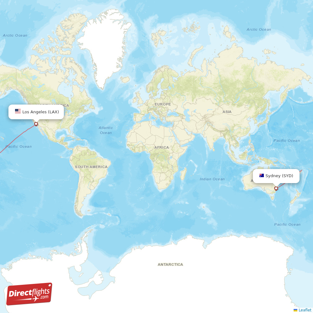 Los Angeles - Sydney direct flight map