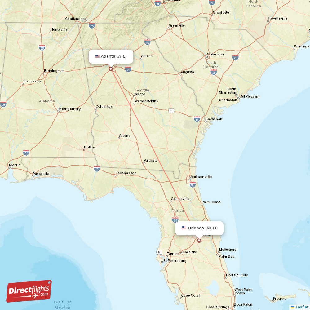 Orlando - Atlanta direct flight map