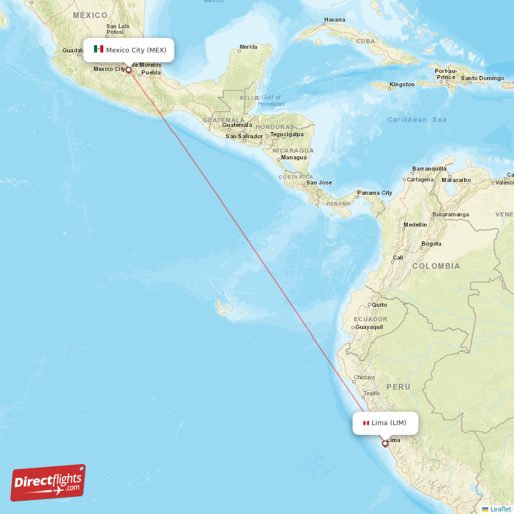 Mexico City - Lima direct flight map