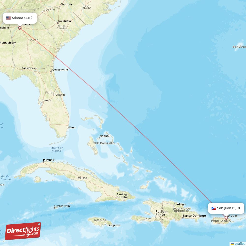 San Juan - Atlanta direct flight map