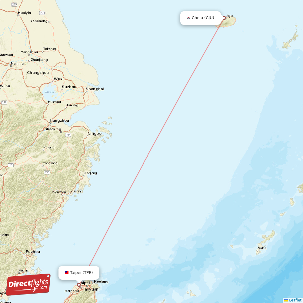 Direct flights from Taipei to Jeju, TPE to CJU nonstop