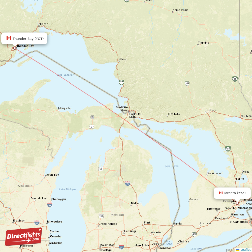 Direct flights from Toronto to Thunder Bay, YYZ to YQT non-stop ...