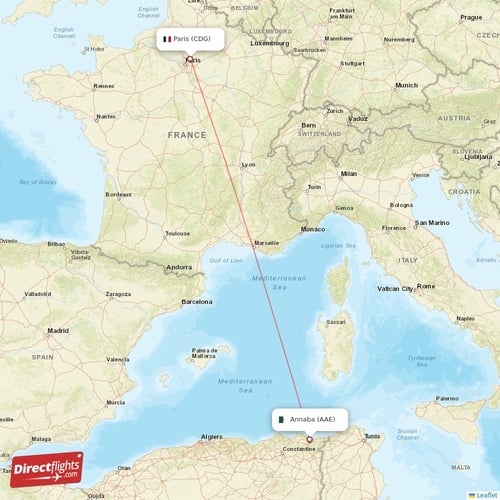 Annaba - Paris direct flight map