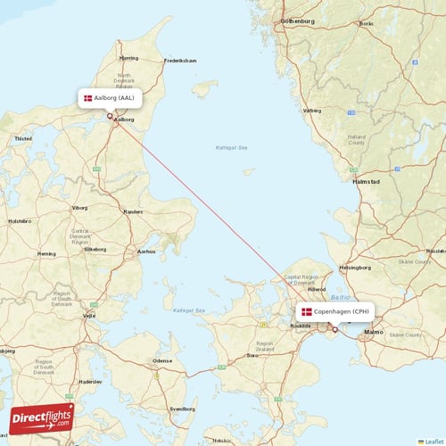 Aalborg - Copenhagen direct flight map