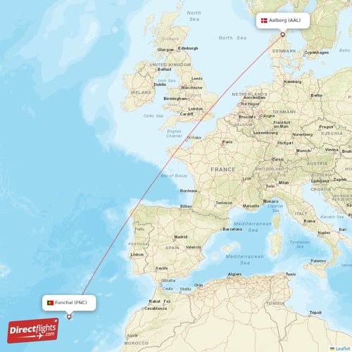Aalborg - Funchal direct flight map