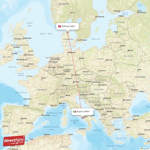 Aalborg - Naples direct flight map