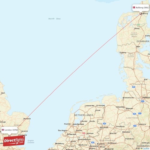 Aalborg - London direct flight map