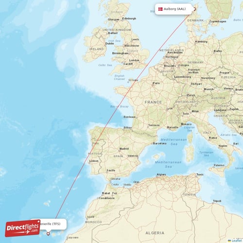 Aalborg - Tenerife direct flight map