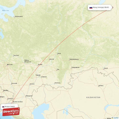 Anapa - Novyj Urengoj direct flight map