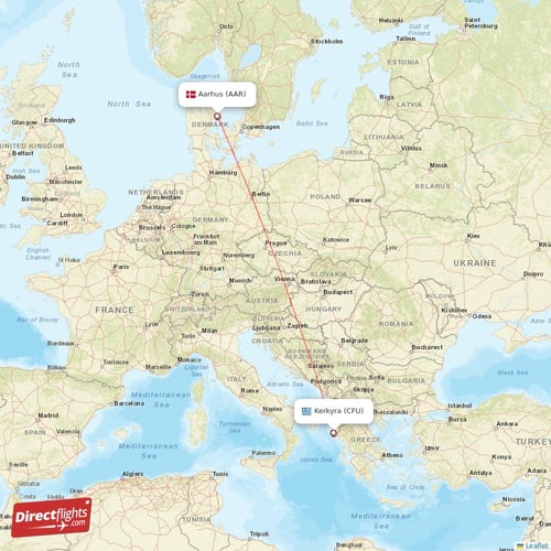 Aarhus - Kerkyra direct flight map