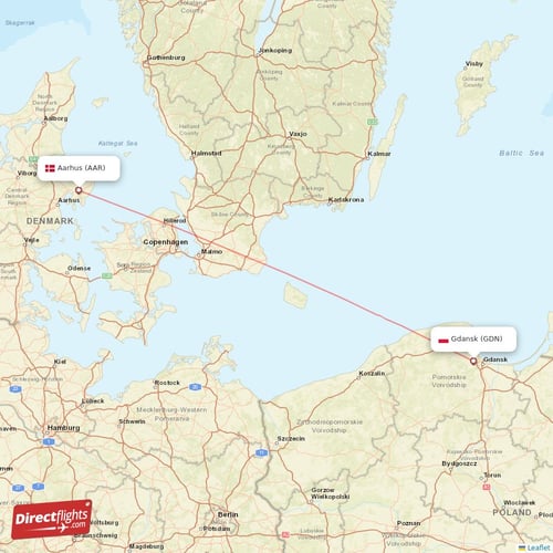 Aarhus - Gdansk direct flight map