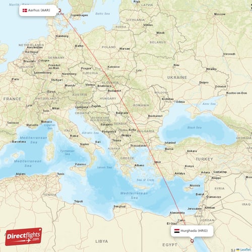 Aarhus - Hurghada direct flight map
