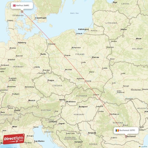 Aarhus - Bucharest direct flight map
