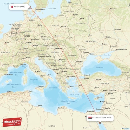 Aarhus - Sharm el Sheikh direct flight map