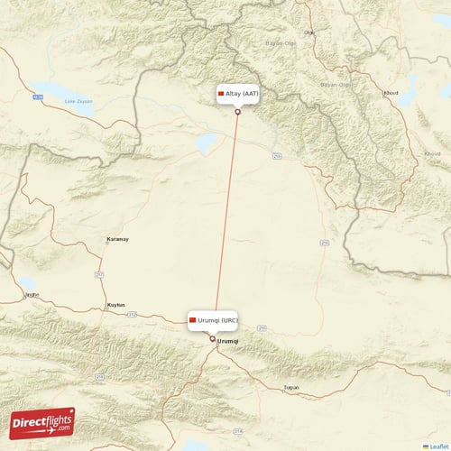 Altay - Urumqi direct flight map