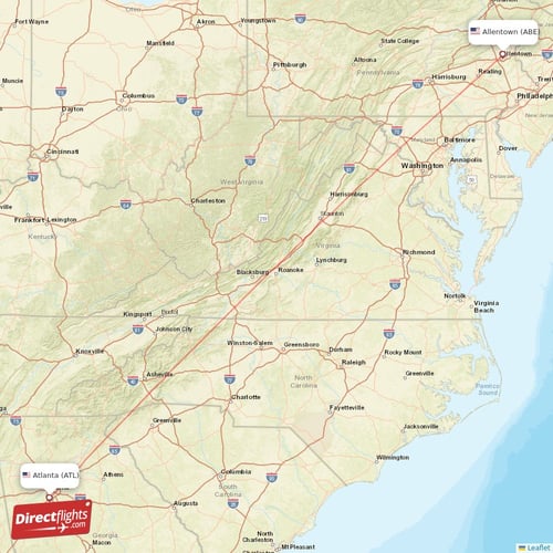 Allentown - Atlanta direct flight map
