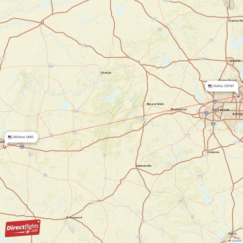 Abilene - Dallas direct flight map