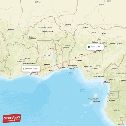 Abidjan - Abuja direct flight map