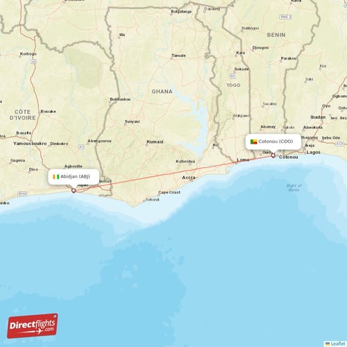 Abidjan - Cotonou direct flight map