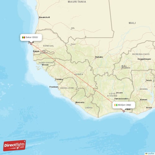 Abidjan - Dakar direct flight map
