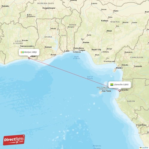 Abidjan - Libreville direct flight map