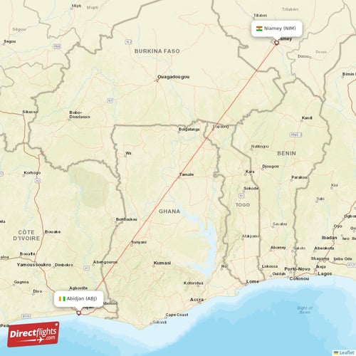 Abidjan - Niamey direct flight map