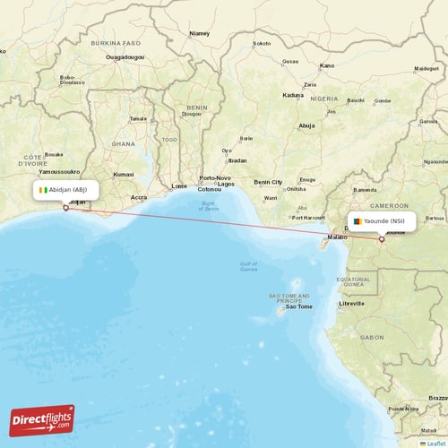 Abidjan - Yaounde direct flight map