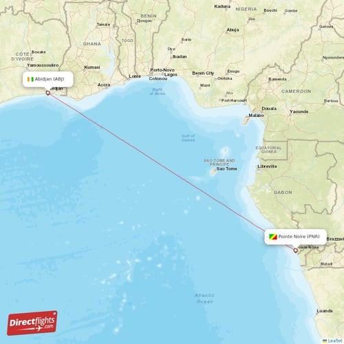 Abidjan - Pointe Noire direct flight map