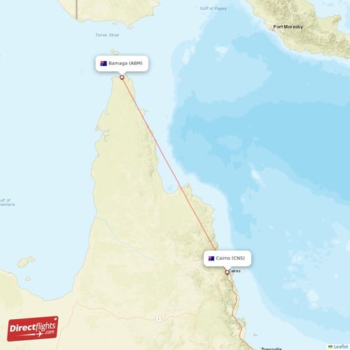 Bamaga - Cairns direct flight map