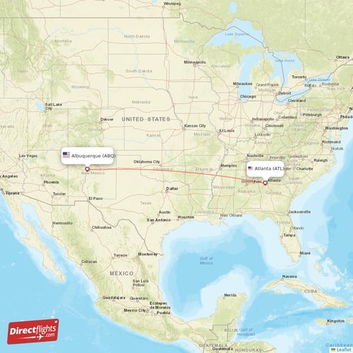 Albuquerque - Atlanta direct flight map