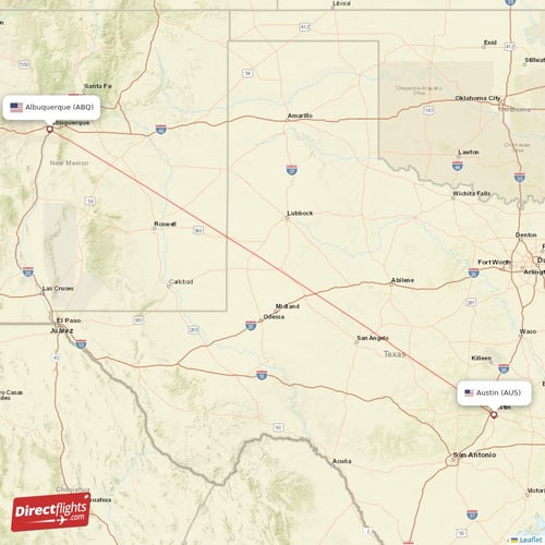 Albuquerque - Austin direct flight map