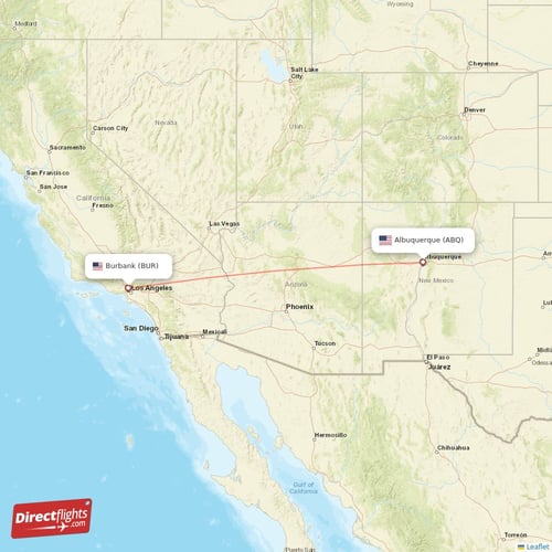 Albuquerque - Burbank direct flight map