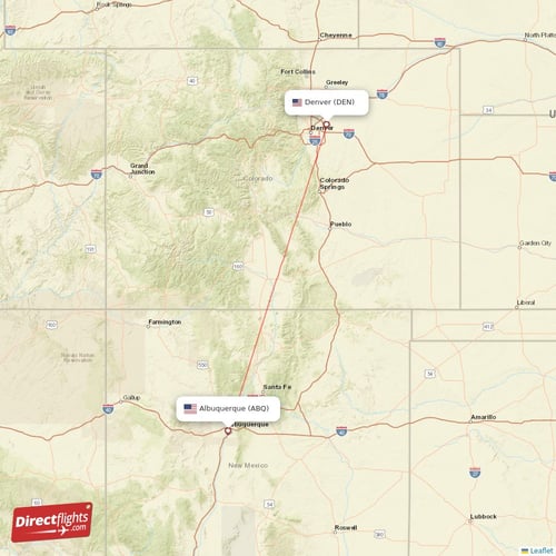 Albuquerque - Denver direct flight map