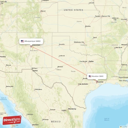 Albuquerque - Houston direct flight map