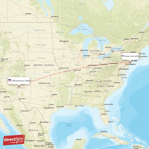 Albuquerque - New York direct flight map