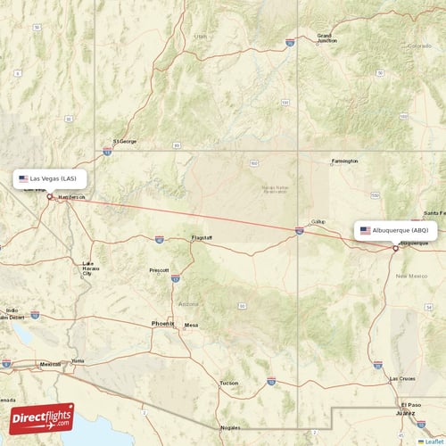 Albuquerque - Las Vegas direct flight map