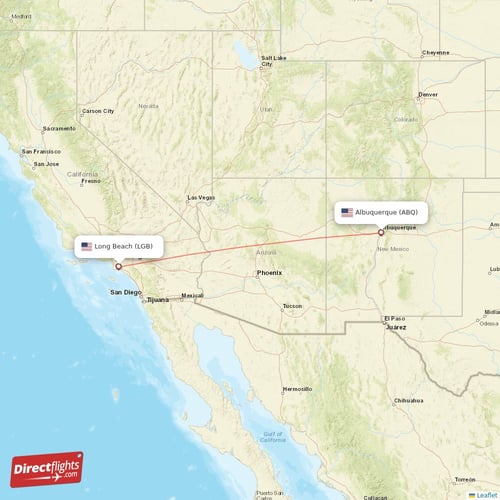 Albuquerque - Long Beach direct flight map
