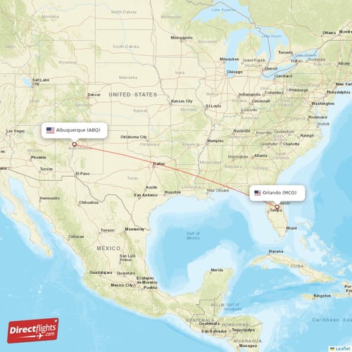 Albuquerque - Orlando direct flight map
