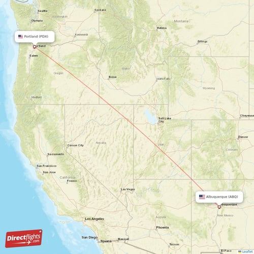 Albuquerque - Portland direct flight map